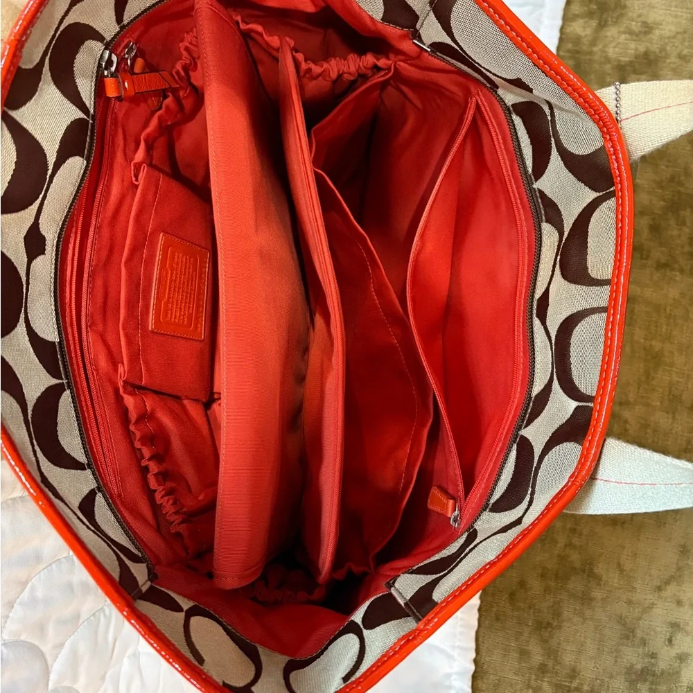 Stylish Brown and orange Coach Diaper Bag - Picture 3 of 6